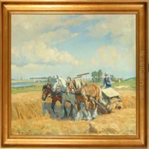Harvest Scenery. Signed B. Nyrop by Borge C. Nyrop