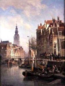 Street Scene on a Canal by Cornelis Christiaan Dommelshuizen