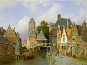 Canal Scene in Holland by Cornelis Christiaan Dommelshuizen