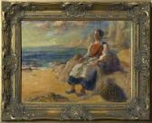 Woman Seated By A Rocky Coastline by Aloysius C. O'Kelly