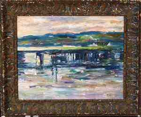 An Irish River Landscape At Evening - view 1