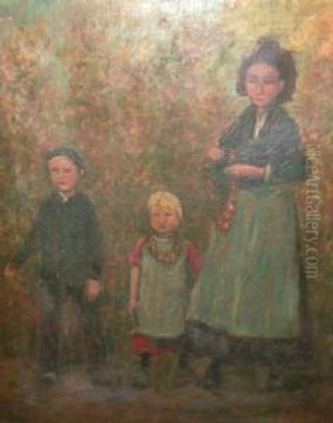 Irish 1850/53-1929- Mother And Children; Oil On Canvas, Bears Signature, 76x54cm - view 1