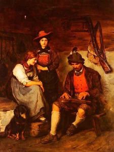 Der Zitherspieler Auf Der Alm, Dem Zwei Madchen Zuhoren (Two Girls Listening to the Zitherplayer from the Alps) by Franz Von Defregger