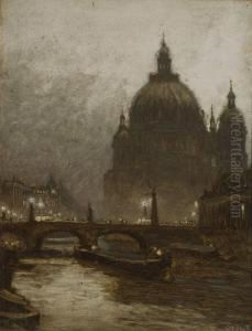 Berlin - Blick Auf Die Abendliche Friedrichsbrucke Und Den Dom by Karl O'Lynch Van Town