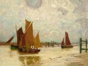 Hollandische Polderlandschaft Mit Fischerbooten