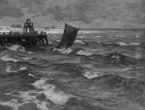 "segelboot Auf Sturmischer See". Sign. Ol Auf Lwd. 83 X 105 Cm. Rahmen by Karl O'Lynch Van Town