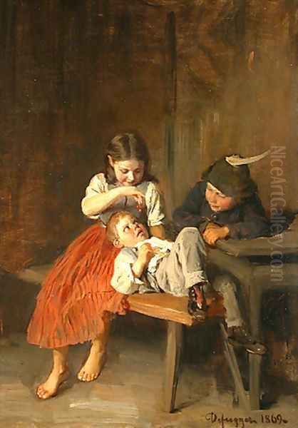 Children with cherry at dinner - view 1