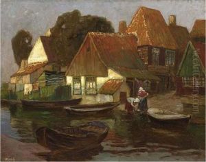 Washerwomen Near The Waterside, Possibly Volendam by Karl O'Lynch Van Town