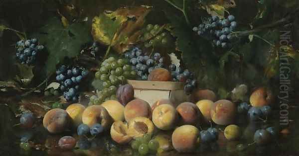 Still Life with Peaches, Plums and Grapes by Joseph Decker