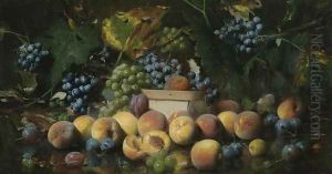 Still Life with Peaches, Plums and Grapes by Joseph Decker