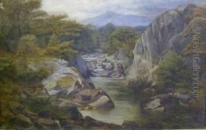 Anglers On A Welsh River by John Wright Oakes
