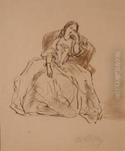 Scene Of A Seated Regency Lady by Octavius Oakley