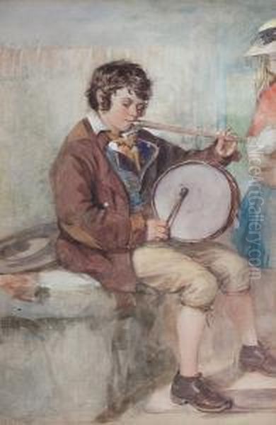 Boy Playing A Flute And A Drum - view 1