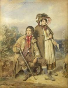 Travellers Resting By The Roadside by Octavius Oakley