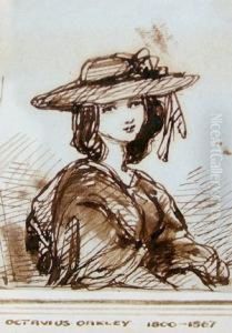 Portrait Of A Young Girl Seated Turned To The Left Wearing A Hat by Octavius Oakley