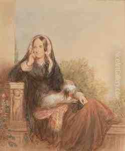 A Portrait Of A Lady Seated With Her Dog by Octavius Oakley