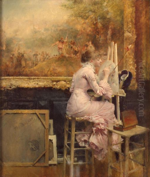 Young Watercolourist In The Louvre - view 1