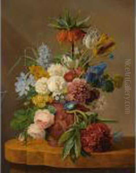 Flowers In A Vase On A Marble Ledge - view 1