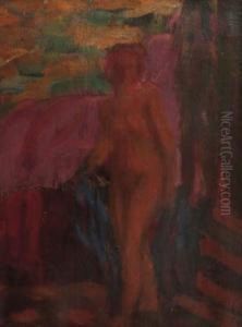 Female Nude With Blue Drapery - Study by Jakub Obrovsky
