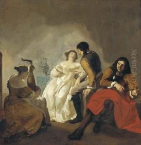 Elegant Company Making Music In An Interior by Jacob Ochtervelt