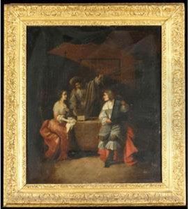 A Lady And Two Gentleman In An Interior, Examining Jewellery