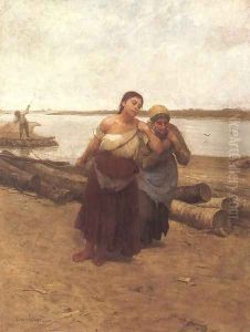 Hajovontatok, 1885 by Lajos Deak-Ebner