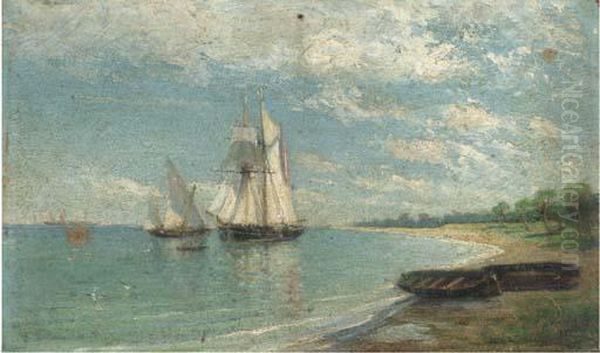 A Spanish Trader And A Xebec Drying Their Sails Off A Beach - view 1