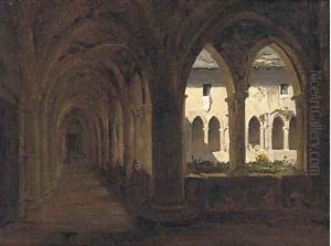 Study of a monastery, with figures beyond by Auguste Delacroix