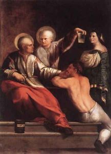 St Cosmas and St Damian 1534-42 by Dosso Dossi