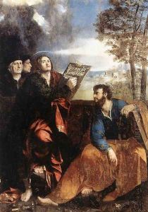 Sts John and Bartholomew with Donors 1527 by Dosso Dossi