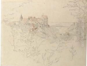 Schloss Colditz, Saxony, Seen Through Trees by Ernst Ferdinand Oehme