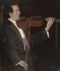 A Violinist by Georg Egmont Oehme