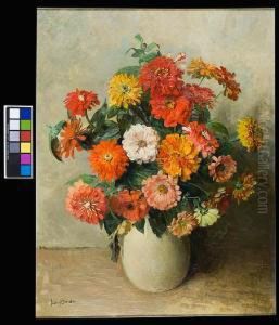A Vase Of Zinnias by Frans David Oerder
