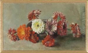 Zinnias In A Vase by Frans David Oerder