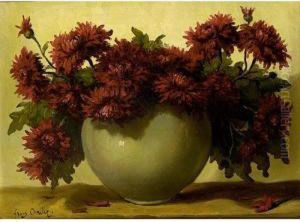 A Still Life Of Dahlias In A Stone Jar by Frans David Oerder
