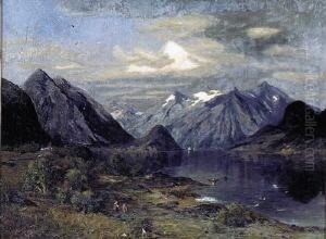 Fjord Mit Figurenstaffage by Carl August H. Oesterley