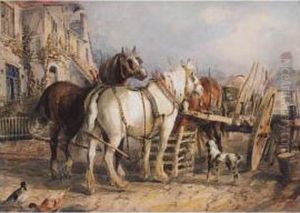 Cart Horses On A Village Street by William, Dover Of Burgess