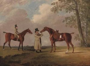 Two Gentlemen With Their Hunters, In An Extensive Landscape by Edwin, Beccles Of Cooper