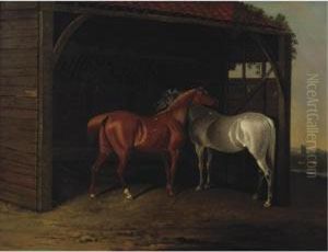 Two Hunters In A Barn by Edwin, Beccles Of Cooper