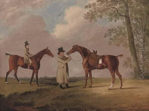 Two Gentleman With Their Hunters, In An Extensive Landscape - view 1