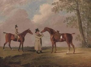 Two Gentleman With Their Hunters, In An Extensive Landscape by Edwin, Beccles Of Cooper