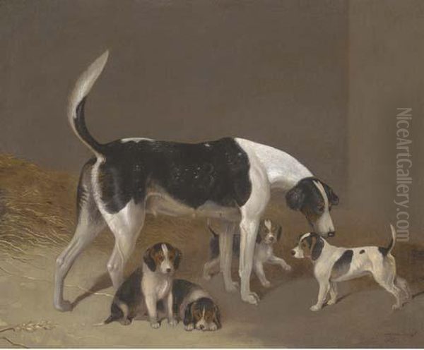 A Foxhound And Her Litter - view 1