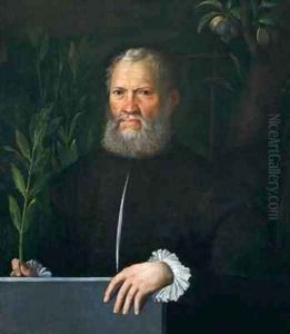 Portrait of a man with laurel branch and plums