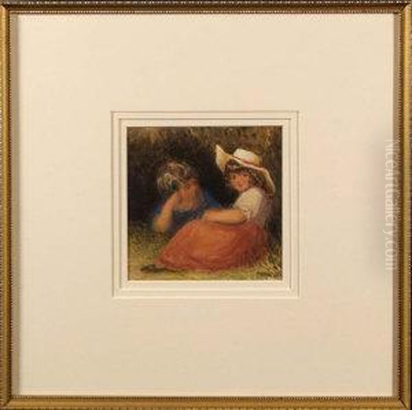 Two Children Resting In A Garden. - view 1
