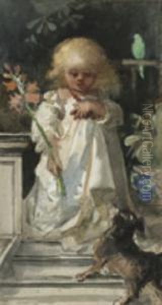 A Young Girl Carrying Magnolias - view 1