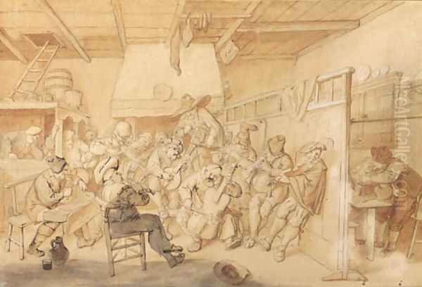 A tavern with peasants drinking - view 1