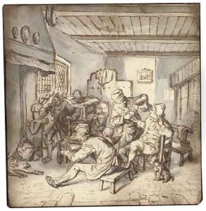 Peasants drinking in an inn by Cornelis Dusart