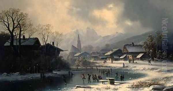 Children Skating on a Frozen River - view 1