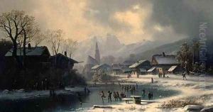 Children Skating on a Frozen River