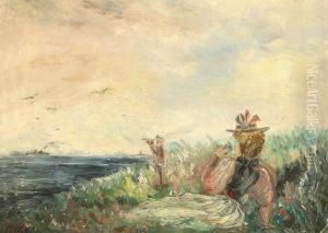 Couple At The Beach. by Auguste Oleffe